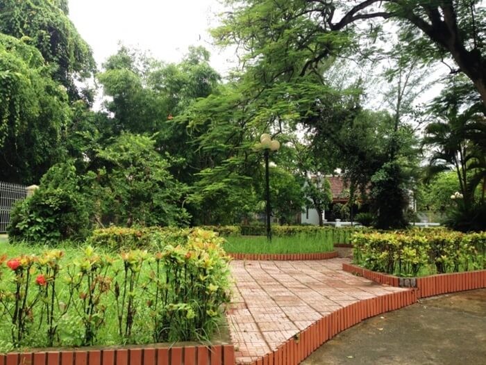 Campus du musée est ombragé par des arbres verts