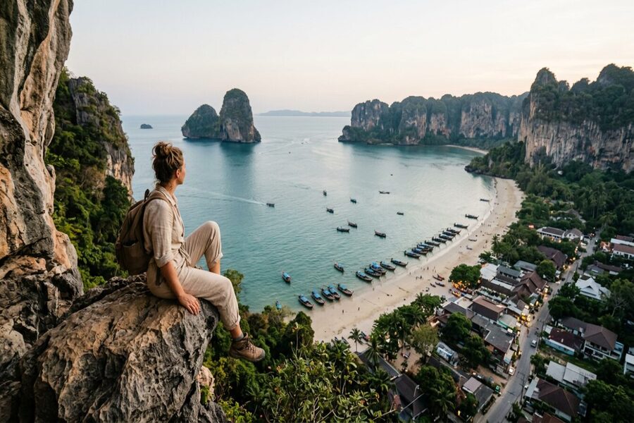 Voyageurs se relaxant sur une plage d’Ao Nang