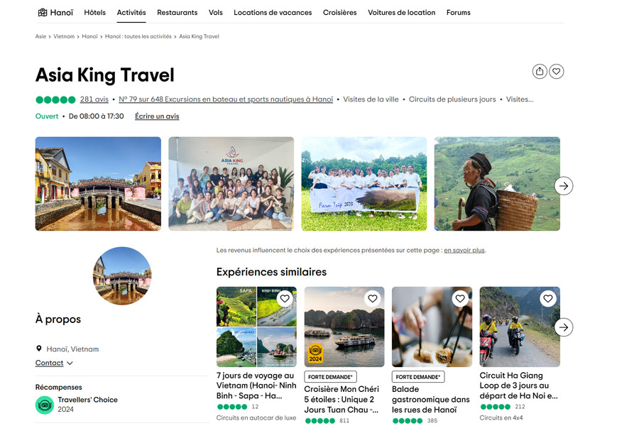 Asia King Travel récompensé par Tripadvisor Travelers' Choice 2024