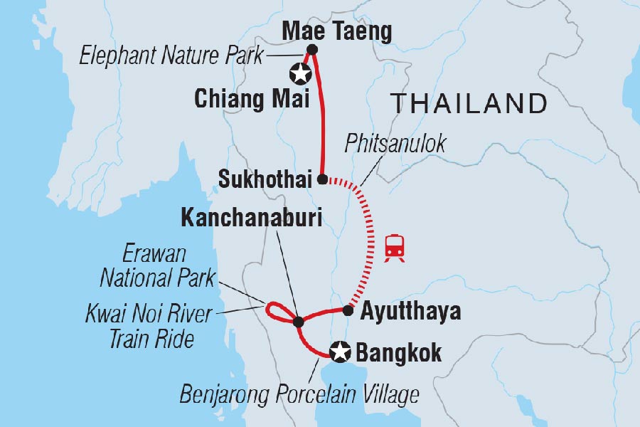 Itinéraire recommandé pour un circuit Bangkok - Ayutthaya - Sukhothai