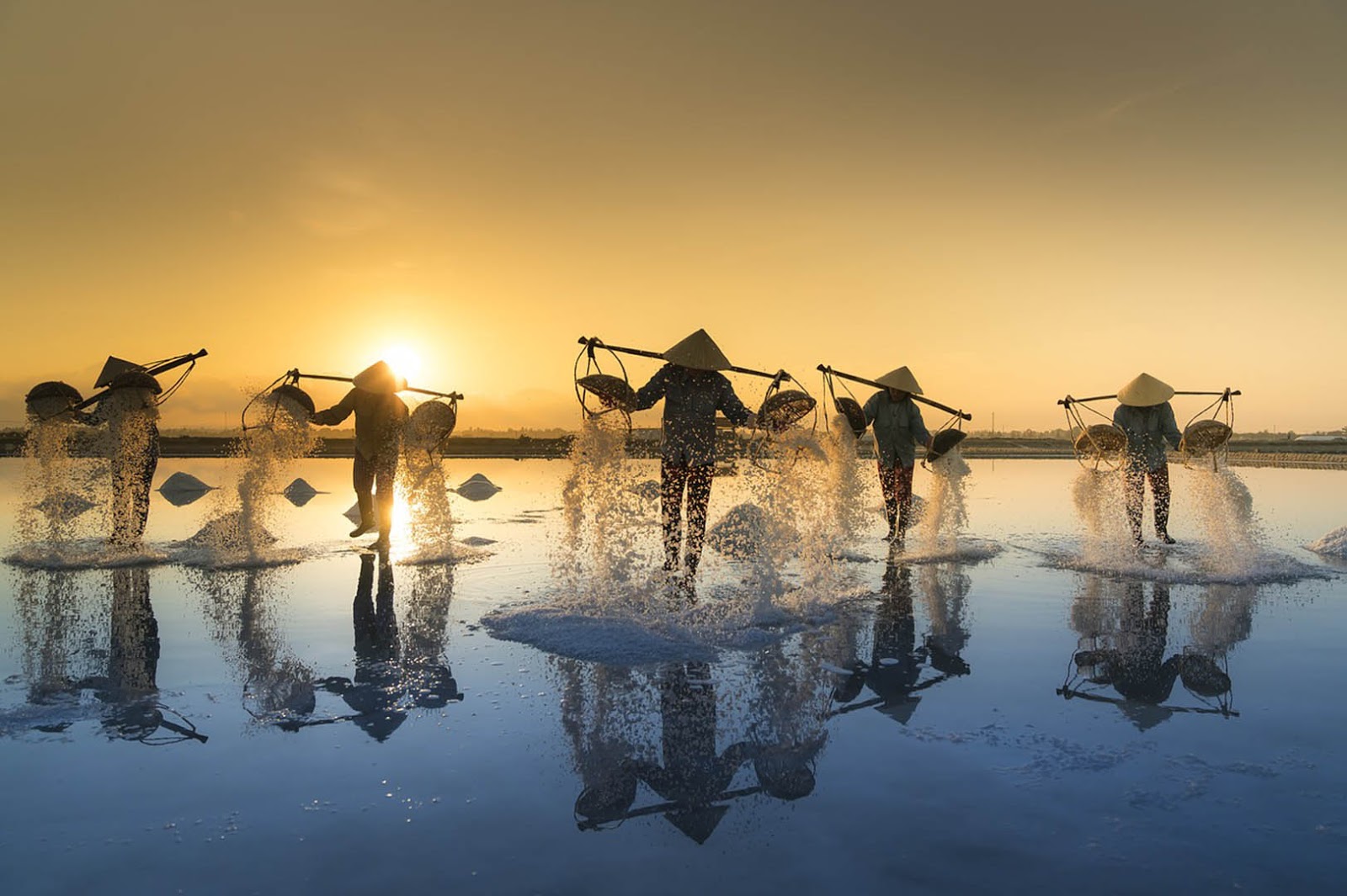 Les champs de sel de Sa Huynh sont comme une symphonie de lumière, de ciel et de mer, créant un espace enchanteur