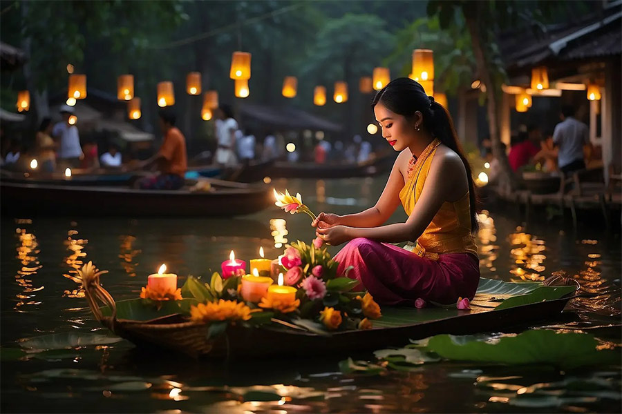 Festival de Loy Krathong est une fête des lanternes Thaïlande empreinte de spiritualité et de poésie
