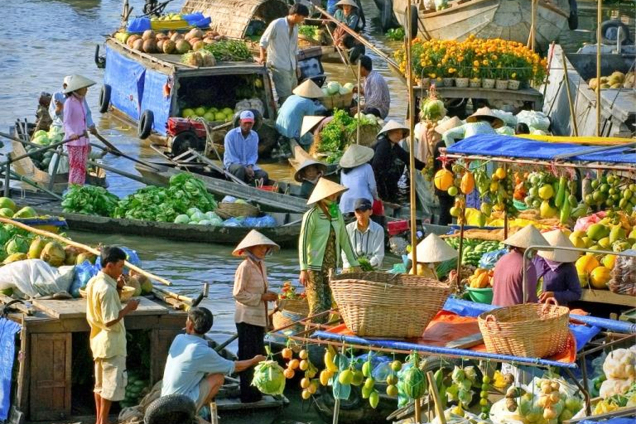  Le marché flottant de Phong Dien séduit les voyageurs grâce à sa paix 