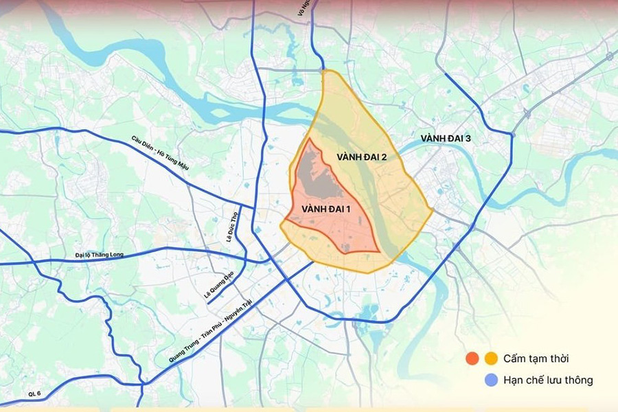Carte des axes routiers interdits et des restrictions de circulation à Hanoï pendant la fête du 2 septembre